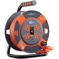 thumbnail image 1 of Link2Home Cord Reel Extension Cord 4 Power Outlets – 14 AWG SJTW Cable. Heavy Duty High Visibility Power Cord (60 Feet), 1 of 9