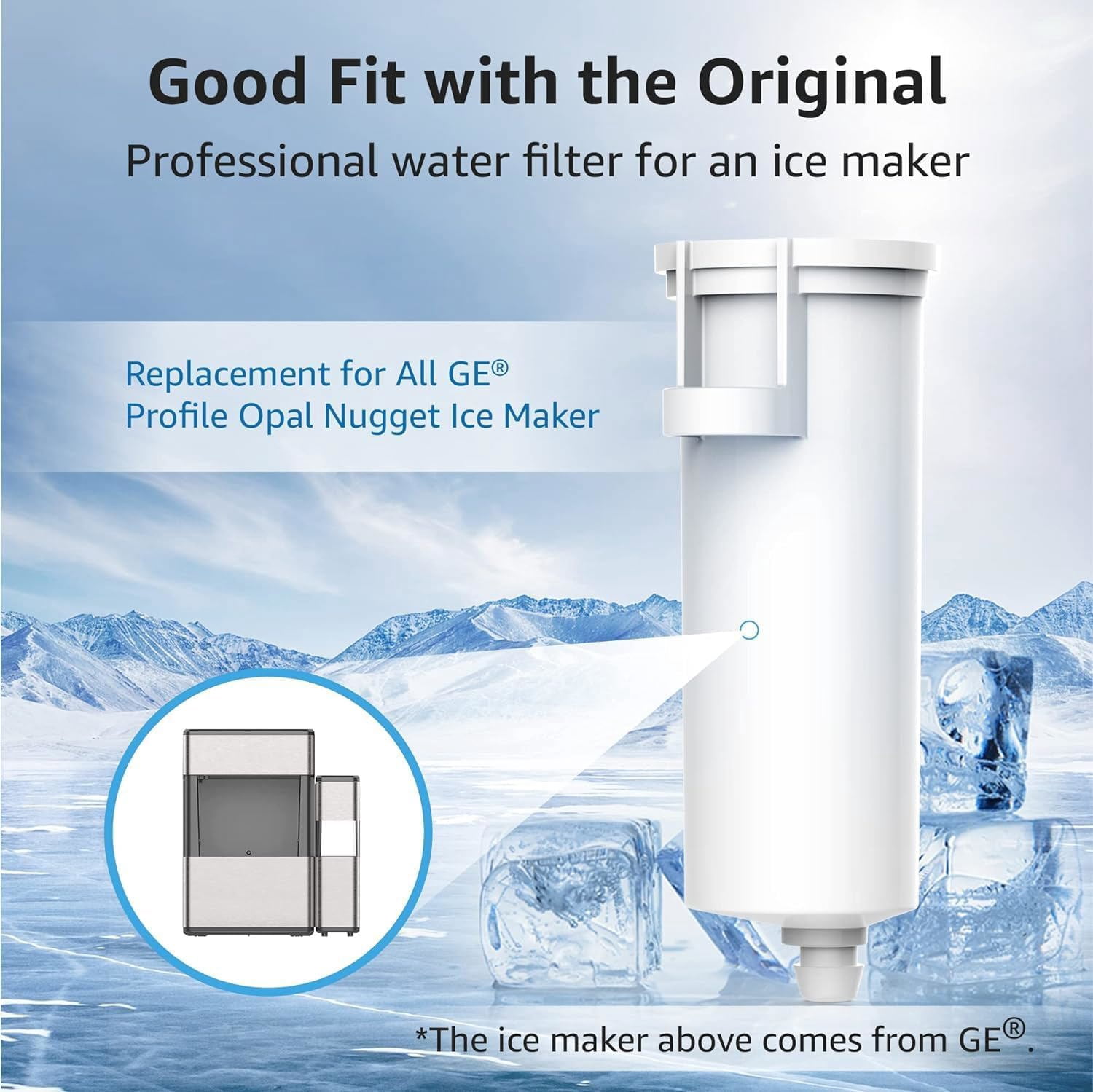 AQUA CREST C33 Ice Maker Water Filter, Replacement for GE® Opal Nugget Ice Maker Filter, P4INKFILTR, NSF 42&372 Certified, 3 Pack