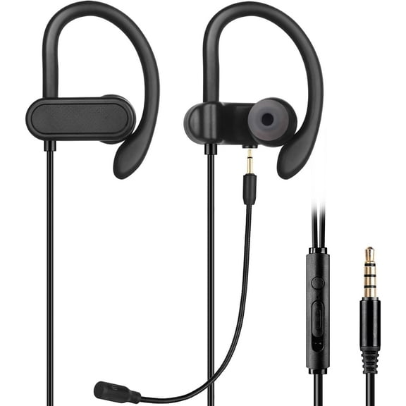 Wired 3.5mm in-ear Earbuds Headphones with Wrap-around Hooks, Gaming Headset & Boom Mic for Mobile & PC, Xbox Series X/ S, Xbox One, PS5, PS4, PlayStation, Switch [Lightweight & Secure Fit]