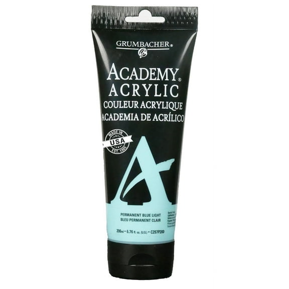 Grumbacher Academy Acrylic Paint, Permanent Blue Light, 200ml/6.8 oz. Plastic Tube