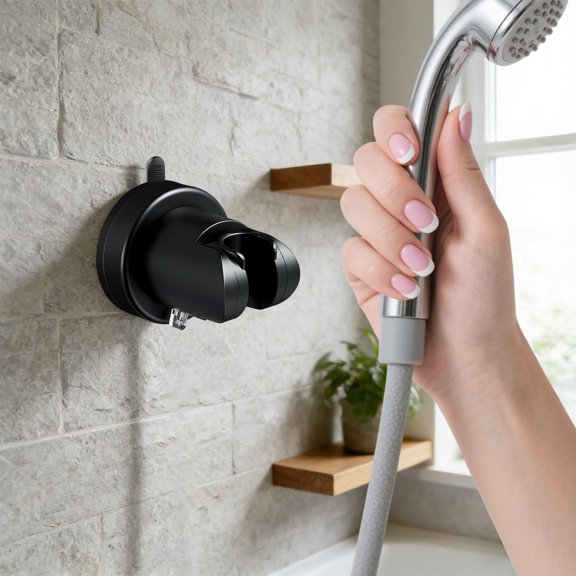[1 Pack] Suction Cup Shower Head Holder for Elderly, Removeable Showerhead Holder, Adjustable Hand held Shower Head Holder, No Drilling Bathroom & Bathtub Wall Mount Shower Hanger