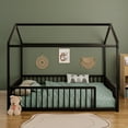 thumbnail image 5 of Euroco Metal Full Size Canopy Bed, Low Profile House Bed with Guardrails, Black, 5 of 10