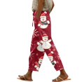 thumbnail image 4 of Women's Fashion Christmas Snowman Print Casual Pants with Drawstring Elastic Waist and Pockets, Full Length Trousers for Holiday Season and Daily Use,Vermilion,2XL, 4 of 6