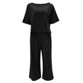 thumbnail image 4 of Outfits Sets for Women Cotton Linen Suit Fashion Comfortable Short Sleeve Long Solid Color Casual Cargo Pants, 4 of 4
