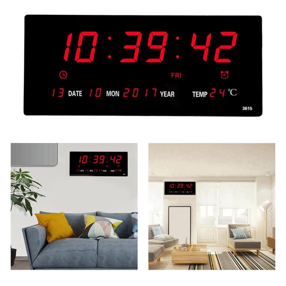 Digital Clock, Large LED Clock, 12/ Digital with Day and Date,Indoor Temperature,Snooze,12/24Hfor Home,Office