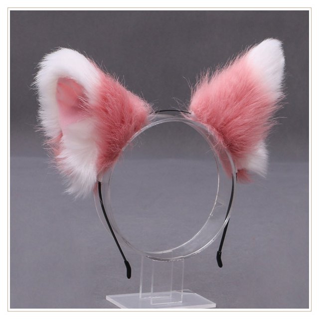 Furry Animal Cat Ears Diadema Cat Helmet Halloween Cosplay Party Soft, Color 21 Rojo Verde