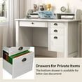 thumbnail image 5 of Computer Desk with 4 Storage Drawers and Hutch, 48” Vintage Desk with File Drawer & Monitor Stand, Home Office Executive Desk Workstation Writing Study Table (White), 5 of 9