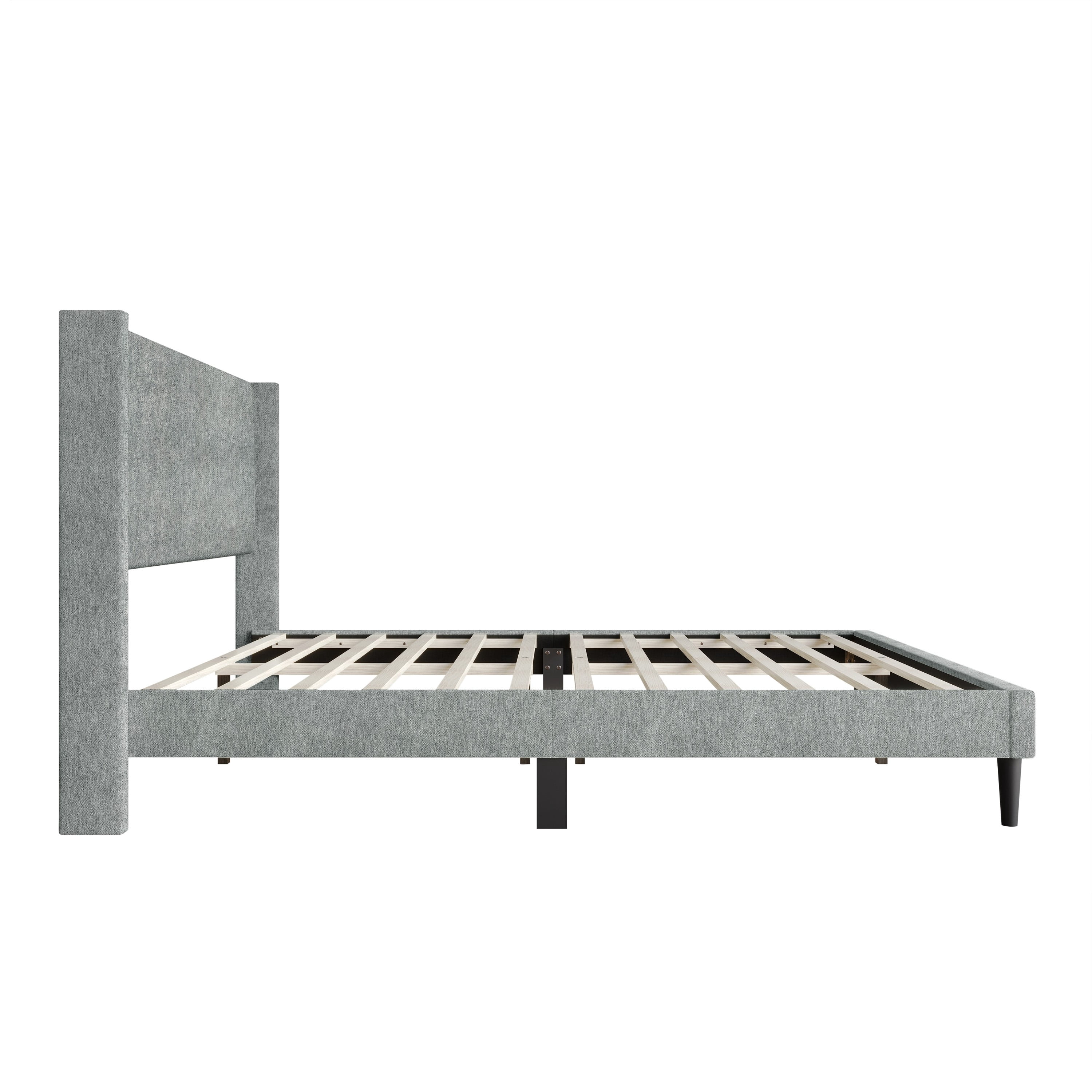 Home Design Bangor Full Upholstered Wingback Platform Bed Frame, Linen, No Box Spring Required, Light Gray