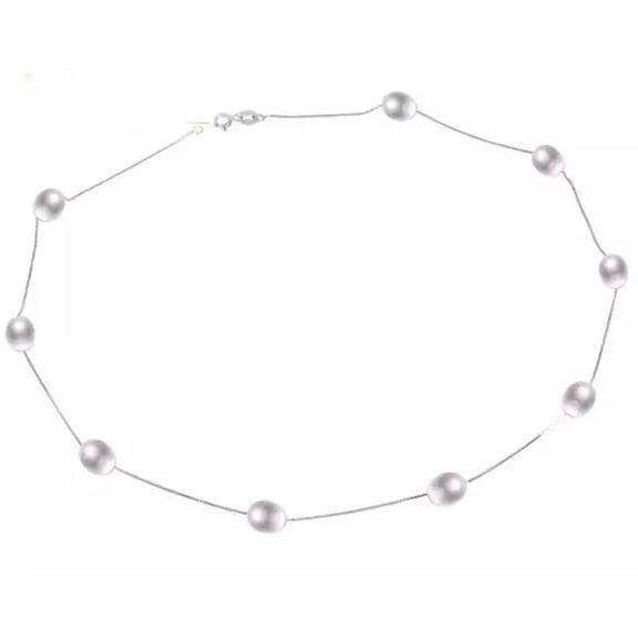 K-KED Real 925 sterling silver 7-8mm Natural White Freshwater pearl necklace 18"