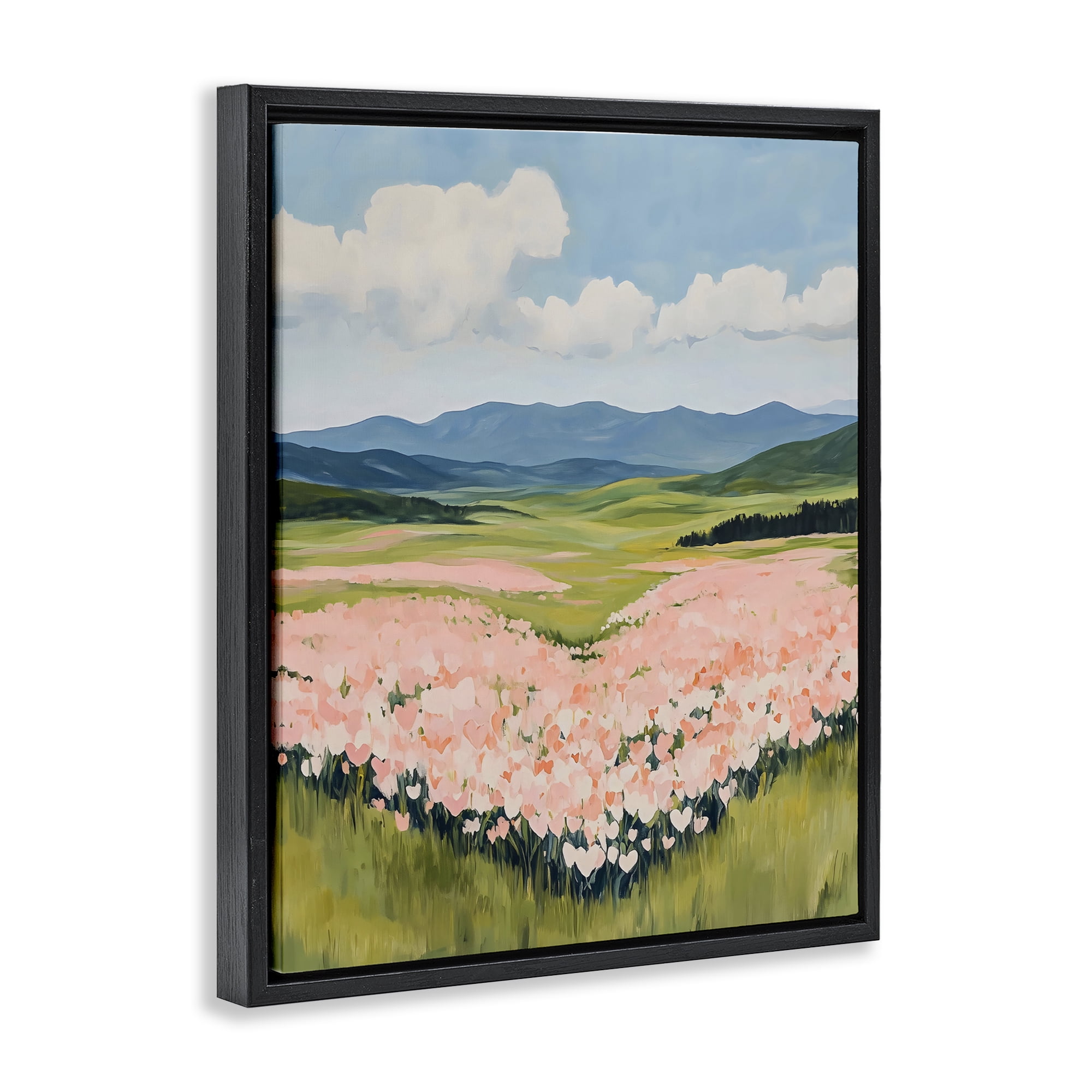 Stupell Industries Heart Shaped Flower Field Black Framed Floater Canvas Wall Art, design by The Prints Vibe