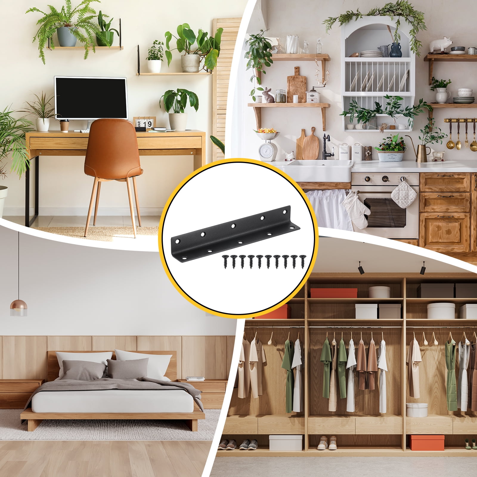 4Pcs L-Shaped Brackets Corner Brace, 1.06"x1.06"x7.87" Corner Bracket Shelf Bracket Right Angle Brackets for Wood Shelves Furniture (27x27x200mm, Black)
