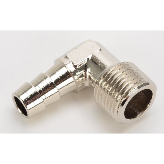 JEGS NPT 90-Degree Hose Barb Fitting [3/8 in. NPT to 3/8 in. Hose, Nickel-Plated Brass]