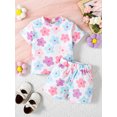 thumbnail image 2 of Bagilaanoe 2pcs Newborn Baby Girl Shorts Set Short Sleeve Flower Print T Shirt Tops + Shorts 3M 6M 9M 12M 18M 24M Infant Casual Summer Clothes, 2 of 9