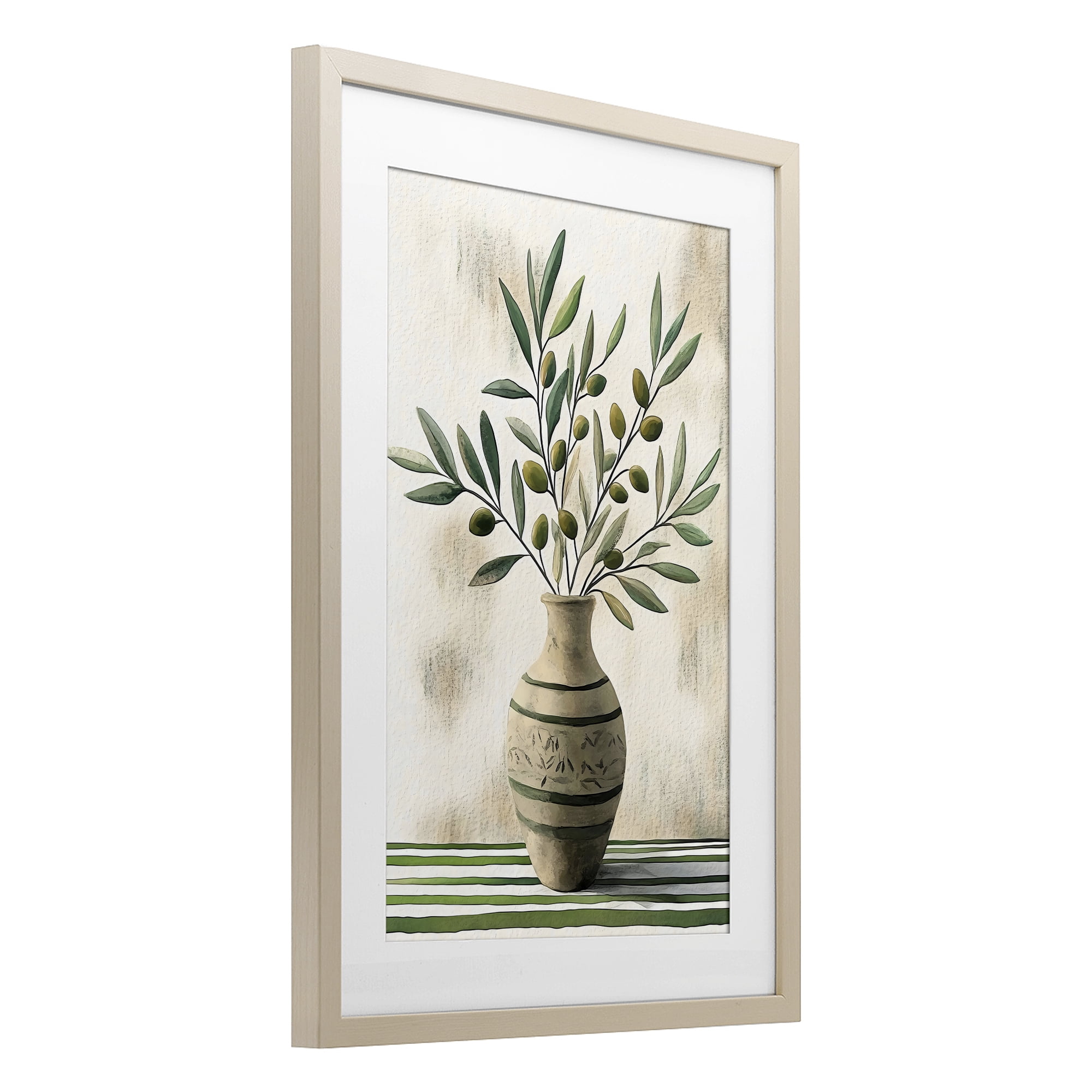 Stupell Industries Vase of Olive Branches Birch Framed Print Under Glass, design by Creative Studio