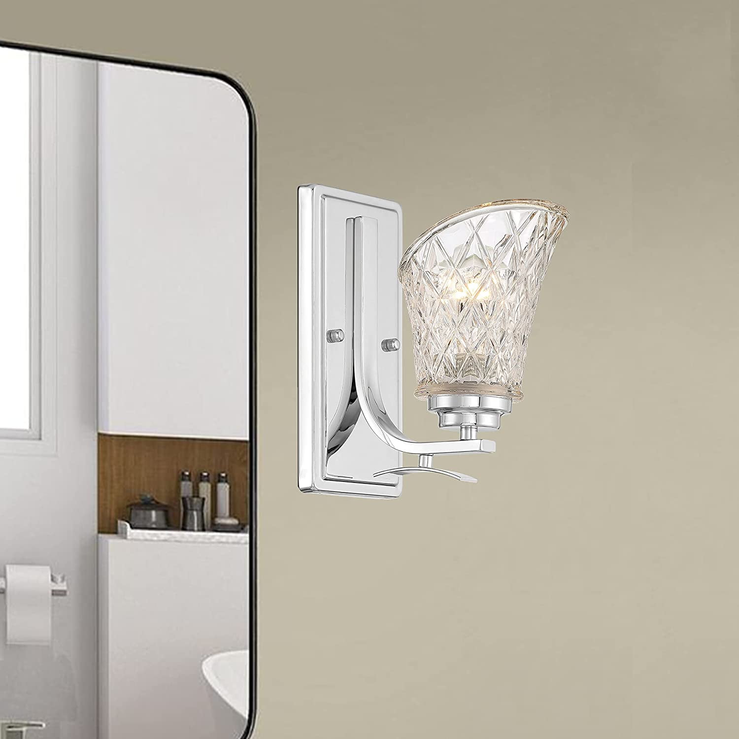 Chrome and Glass Dimmable Vanity Wall Sconce