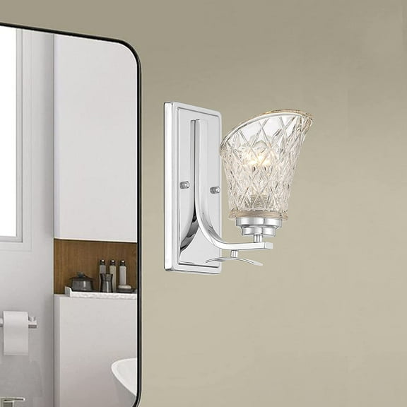 Vanity Art 1 Light Dimmable Chrome Armed Sconce Lighting | Modern Fixtures Accent Wall Lights for Bedroom Entrance Doorway Dining Room Living Room Hallway Bathroom Scones S1001CH-R03