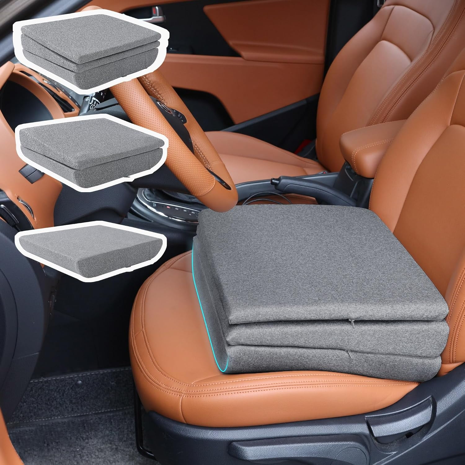 Magnetic Height Adjustable Booster Seat Cushions 6 Inch Thick Office Chair Seat Cushion for Chair 3-Layer Thick Butt Pad for Car Wheelchair Home Office (17.7 * 15.7 * 6 Inch)