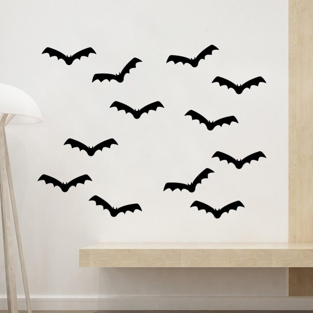 12Pcs Black Halloween 3D Wall Sticker Bat Festive Party Home Decor Wall Sticker