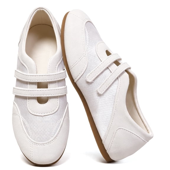 BERANMEY Mary Jane Sneakers for Women with Hook & Loop Strap Comfortable Casual Shoes Non Slip Flat Sole Slip On Fashion Sneakers for Daily Wear