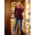 thumbnail image 2 of DARING DIVA Women's Velvet V Neck Long Sleeves Casual  Blouses S Wine Red, 2 of 8