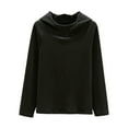 thumbnail image 3 of Loopsun Womens Thermal Pajama Shirts, Women's Fleece Lined Solid Hooded Long Sleeve Bottoming Thermal Top Home Wear Pajamas Black, XXL, 3 of 4