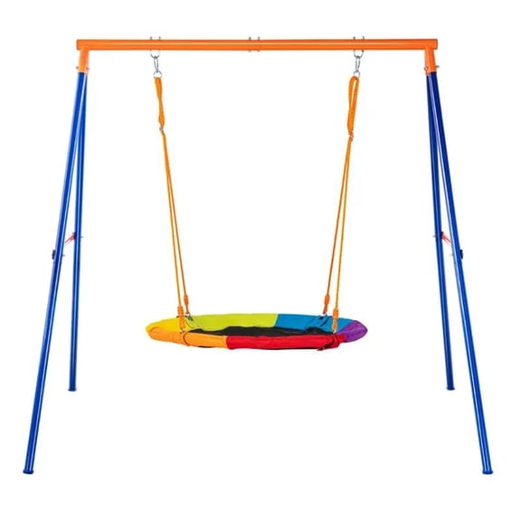 Swing Sets for Backyard, Heavy Duty A-Frame Metal Swing Stand with Saucer Swing Seat and Adjustable Rope, Easy to Assemble