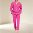 thumbnail image 2 of Delconic Mens Pajama Set Long Sleeve Button Front Sleepwear Set Relaxed Fit Lounge Set with Chest Pocket and Full Length Pants Purple Pink S, 2 of 6
