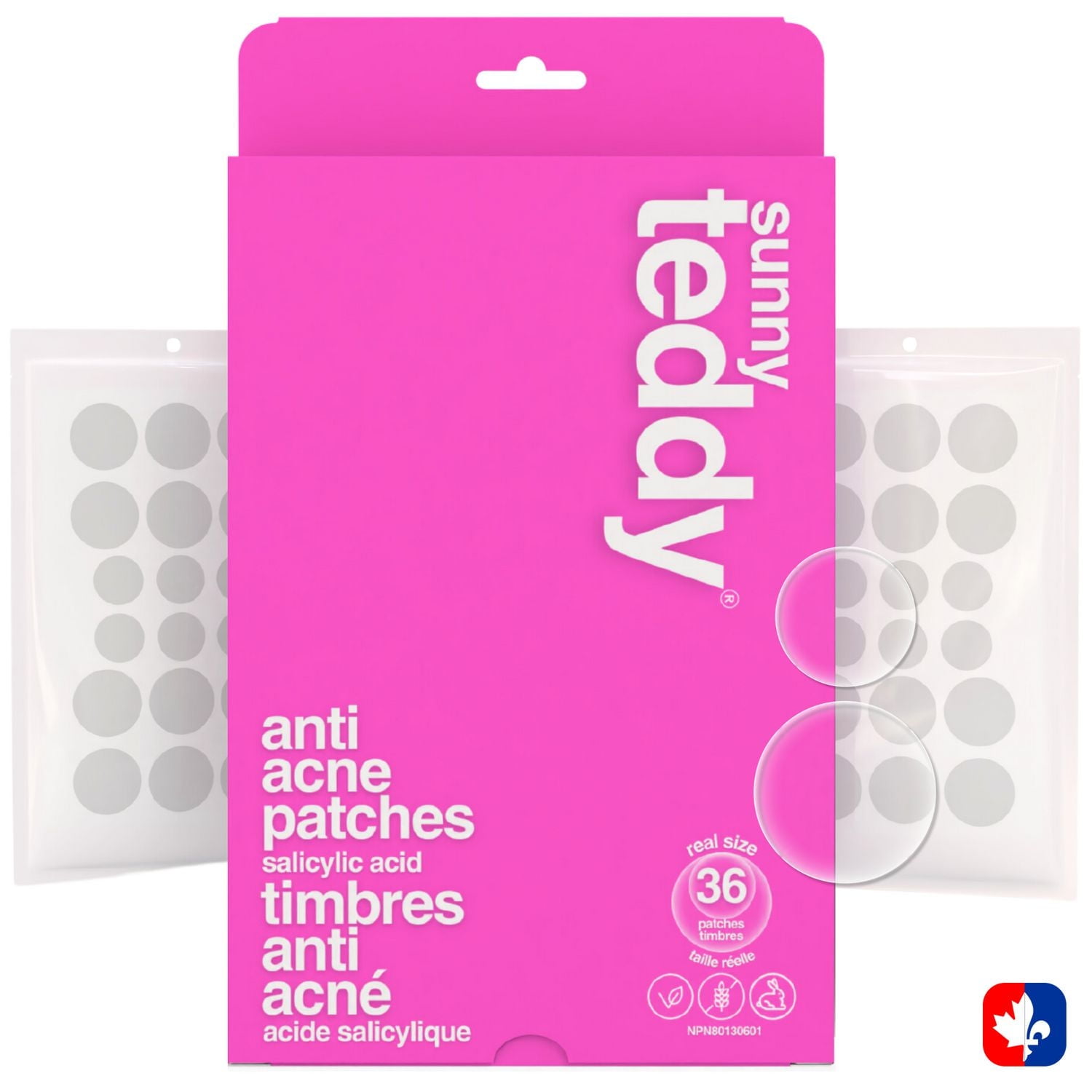 Sunny Teddy Patchs anti-acné – Patch hydrocolloïde à l'acide salicylique, invisible et doux pour la peau, 36 unités 12 petits/24 gros = 36 patchs