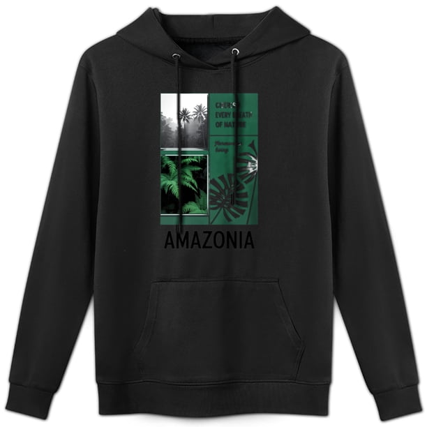Sudadera con capucha y estampado de la selva amazónica, 52% algodón, 48% poliéster, para hombre y mujer