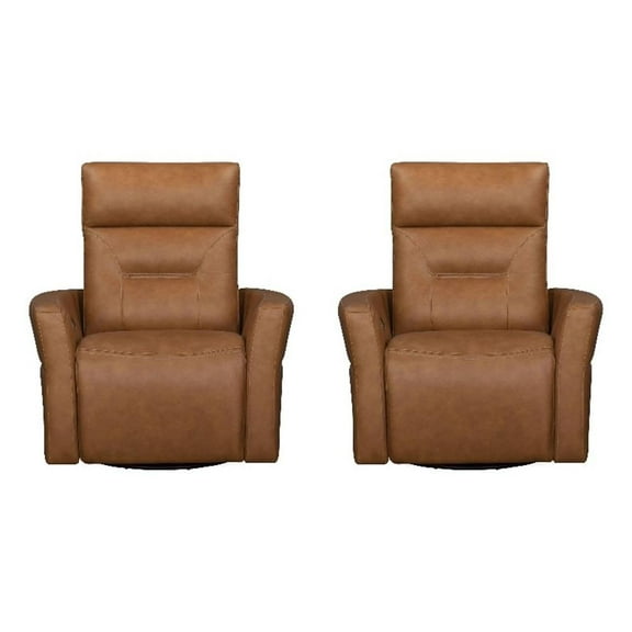 Pemberly Row Vintage Caramel Power Swivel Glider Recliner Two Pack