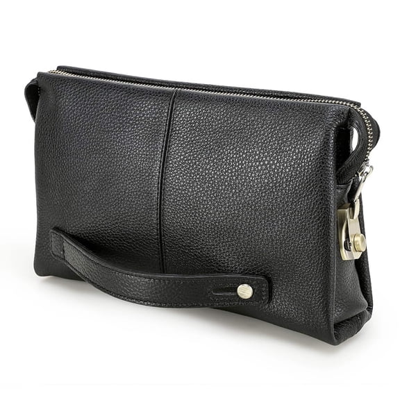 Contact's Code Lock Clutch Bag for Men Leather Anti Theft Clutch Wallet Travel Purse with Handle Phone Card Holder Large Business Handbag (Black)