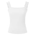 thumbnail image 4 of HJYCHN Tank Tops for Women Square Neck Ruffle Strap Sleeveless Ribbed Tank Stretchy Fitted Womens Casuals Tops White S, 4 of 5