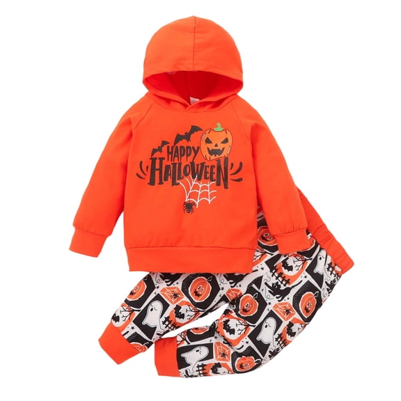 Zylarhe Kids Halloween Printed Sweatshirt Set Cozy Autumn Party Outfit for Boys Girls Yellow 2-3 Years