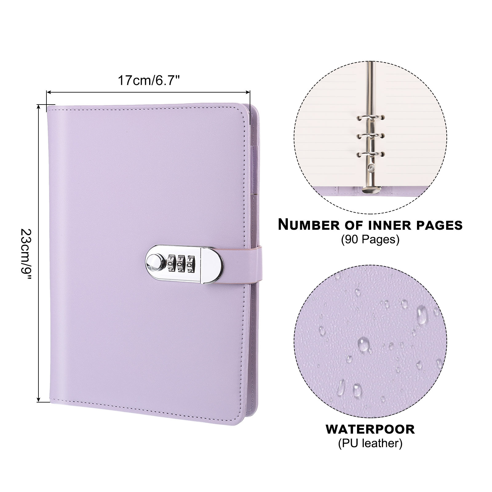 Unique Bargains Diary with Lock Journal Cute Notebook with Pen Card Slot A5 Purple