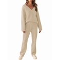 thumbnail image 3 of Women'S Lounge Sets Fall Fashion 2 Piece Outfits Sweater Pajama Set Fuzzy Loungewear Matching Winter Clothes Camel Color XS, 3 of 9