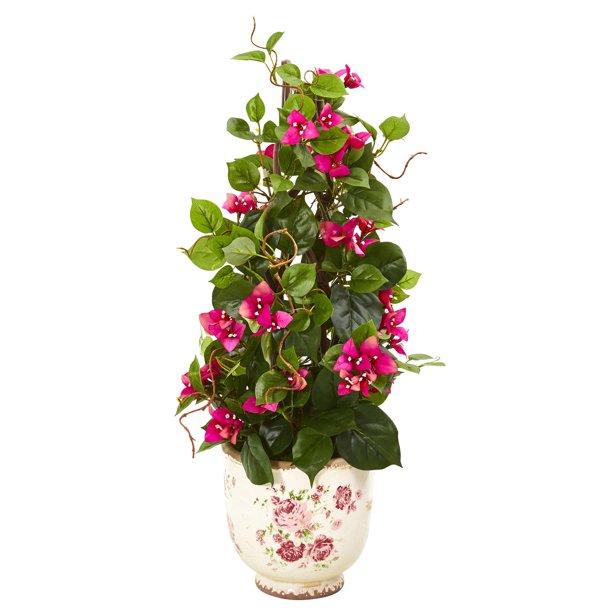 Nearly Natural 25in. Bougainvillea Artificial Climbing Plant in Floral  Vase, Red/Green 