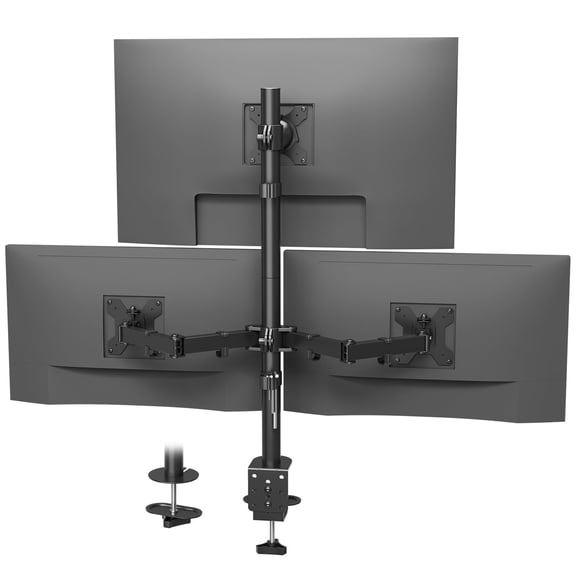 BONTEC Triple Monitor Desk Mount, Full Motion 3 Arm Stand for 13-32 Inch Screens, VESA 75x75/100x100mm, C Clamp/Grommet, 22 lbs per Arm