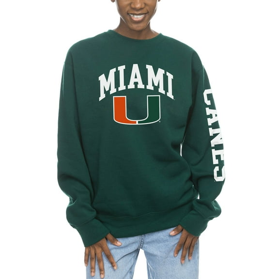 Women's ZooZatz Green Miami Hurricanes Fleece Crewneck Pullover Sweatshirt