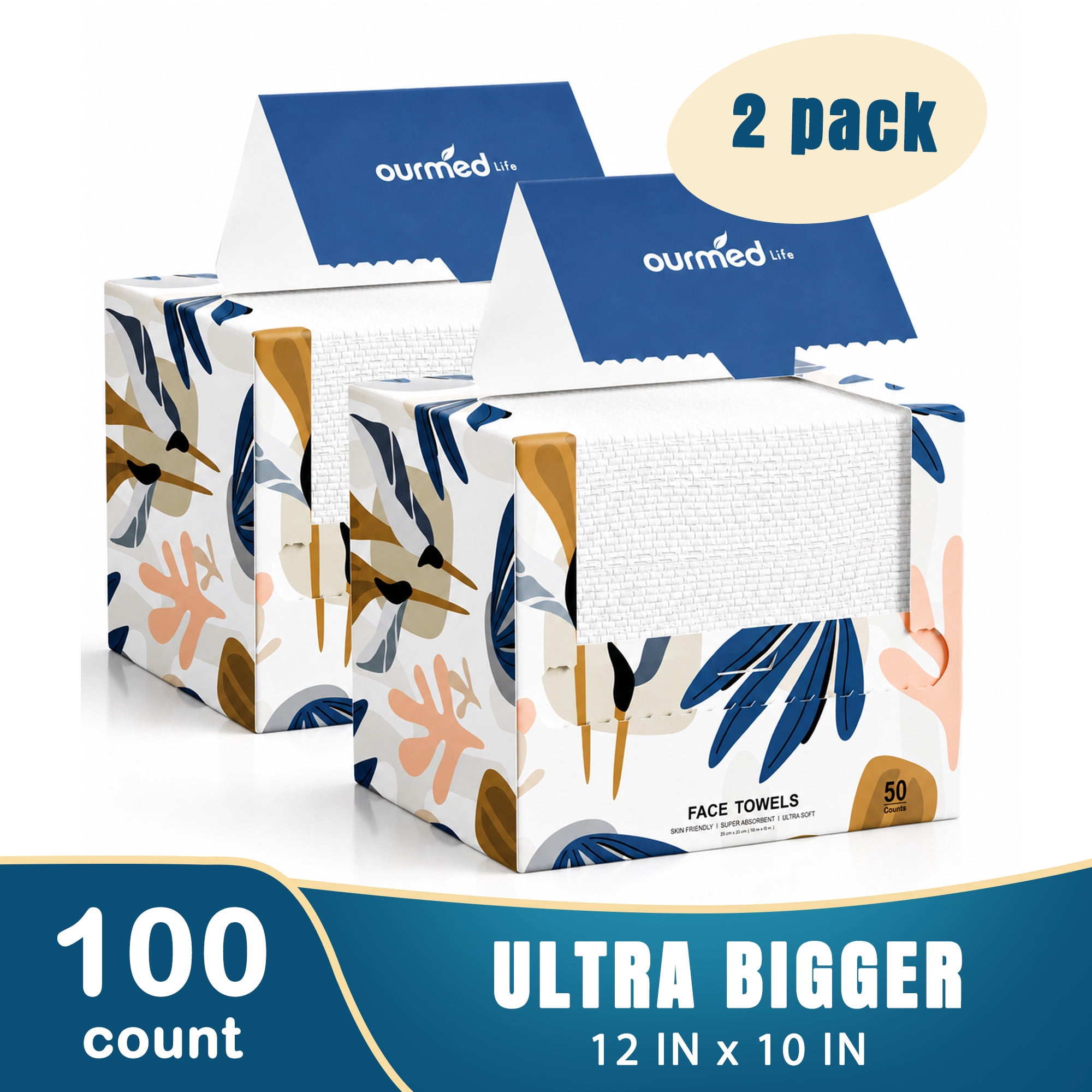 Ourmed Life 100Ct Dry Face Towels Disposable 10"×12" Facial Washcloths Cleansing Wipes Lint‑Free Sensitive‑Skin Care