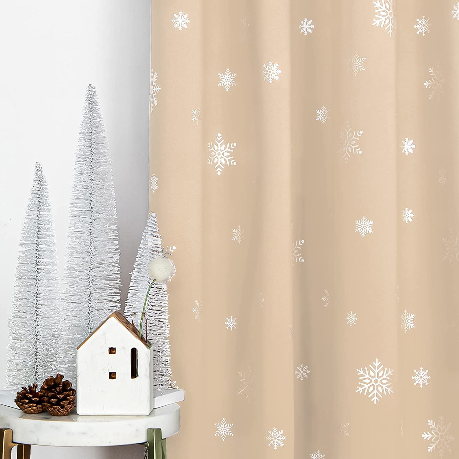 Aurora Home  Silver Foil Snowflake Thermal Insulated Blackout Curtains Beige - 63"L