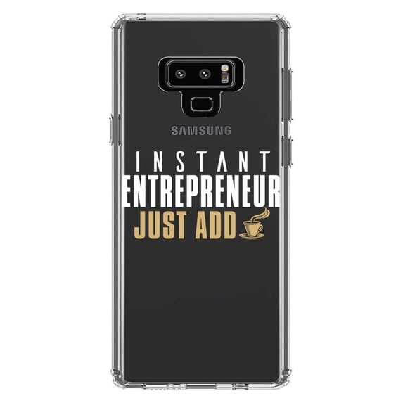 DistinctInk Clear Shockproof Hybrid Case for Samsung Galaxy Note 9 - TPU Bumper Acrylic Back Tempered Glass Screen Protector - Instant Entrepreneur Just Add Coffee