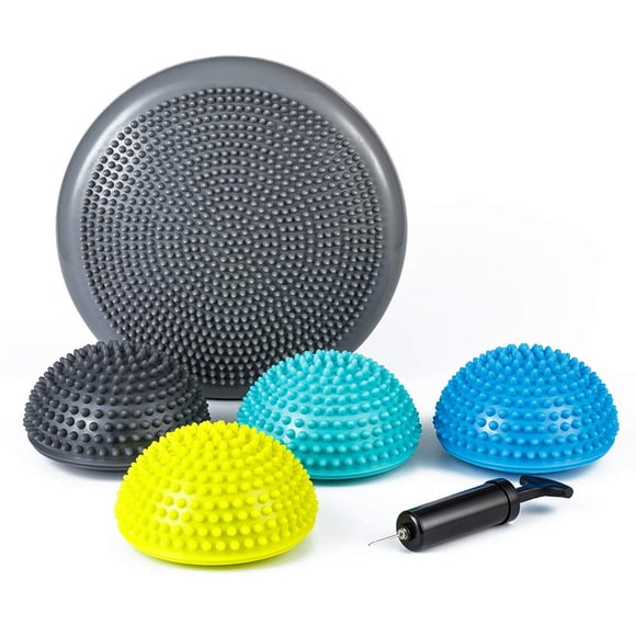 StrongTek Hedgehog Balance Pod Kit - Set of 4 Balance Pods and 1 Wobble Cushion for Core Strength, Agility, and Stability Training, Includes Air Pump, Ideal for Physical Therapy, Reha