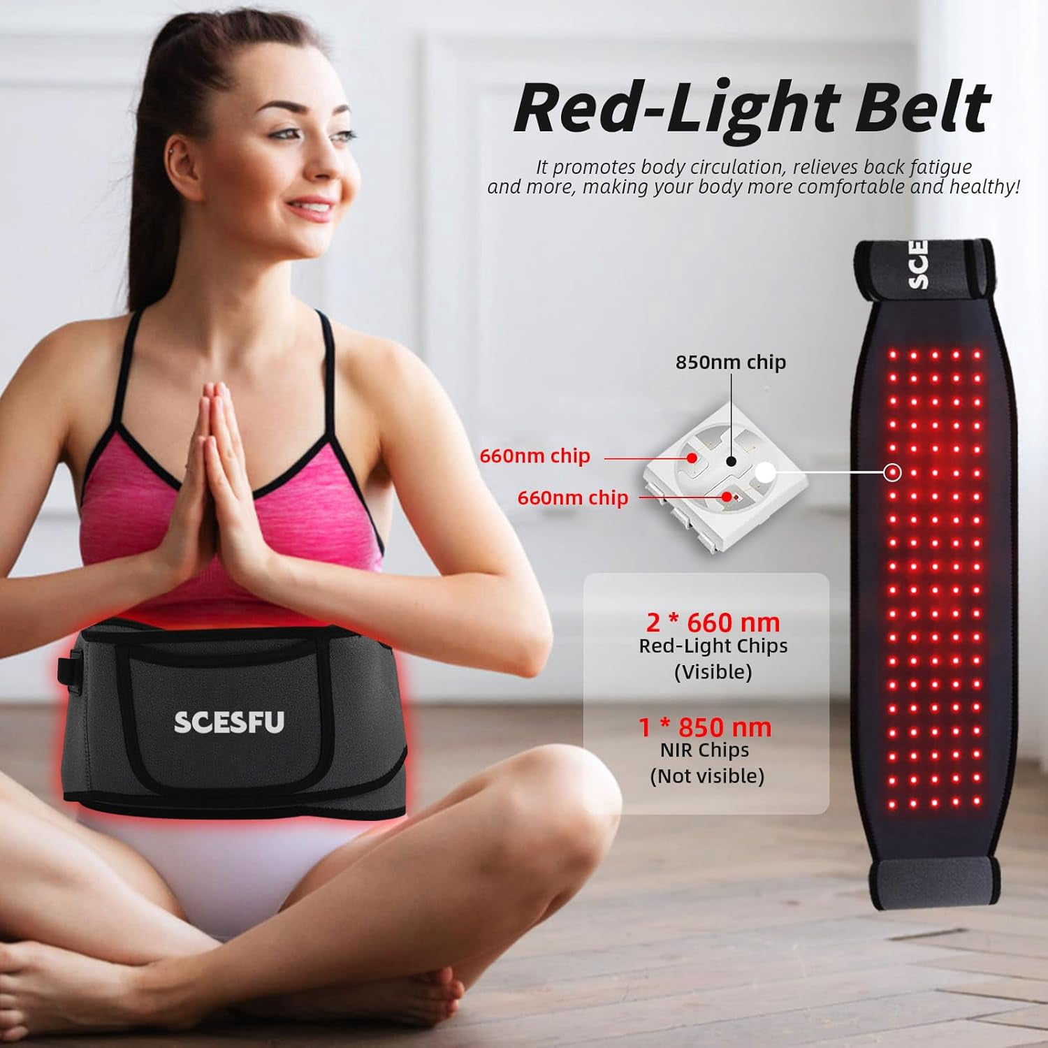 Red Light Therapy for Body,Red Light Therapy Belt 660nm 850nm,Upgraded 3 in 1 Led Beads,Red Light Belt Relieve Muscle 、Back Fatigue Red-Light-Belt Wrap Timer Remote Control