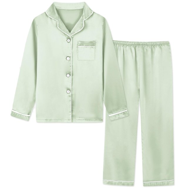Conjunto de pijama Schbbbta para niñas, satén, seda, verde, 7-8 años
