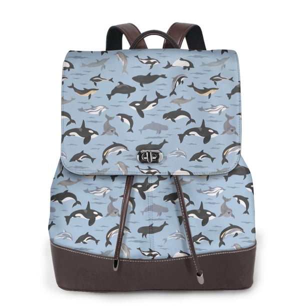 Disketp Dolphins Mochila de Cuero para Mujer, Bolso de Espalda Antirrobo con Estilo para Viaje, Trabajo y Uso Diario
