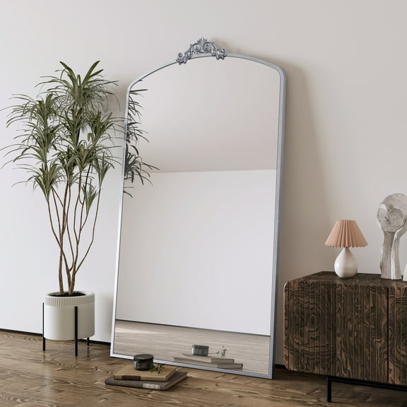 Full Length Mirror 36x66 Inch Vintage Ornate Arched Floor Mirror Metal Framed Mirror Dressing Mirror Oversized Wall Mirror,