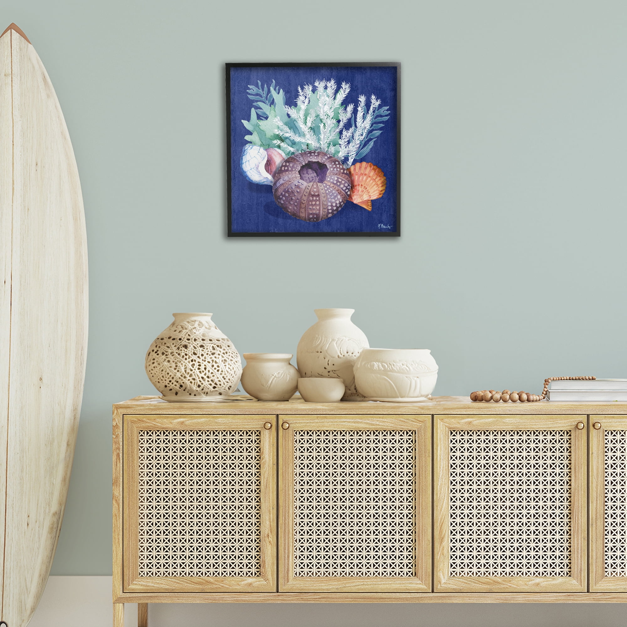 Stupell Industries Urchin Sea Life Coastal Painting Black Framed Art Print Wall Art, 24 x 24