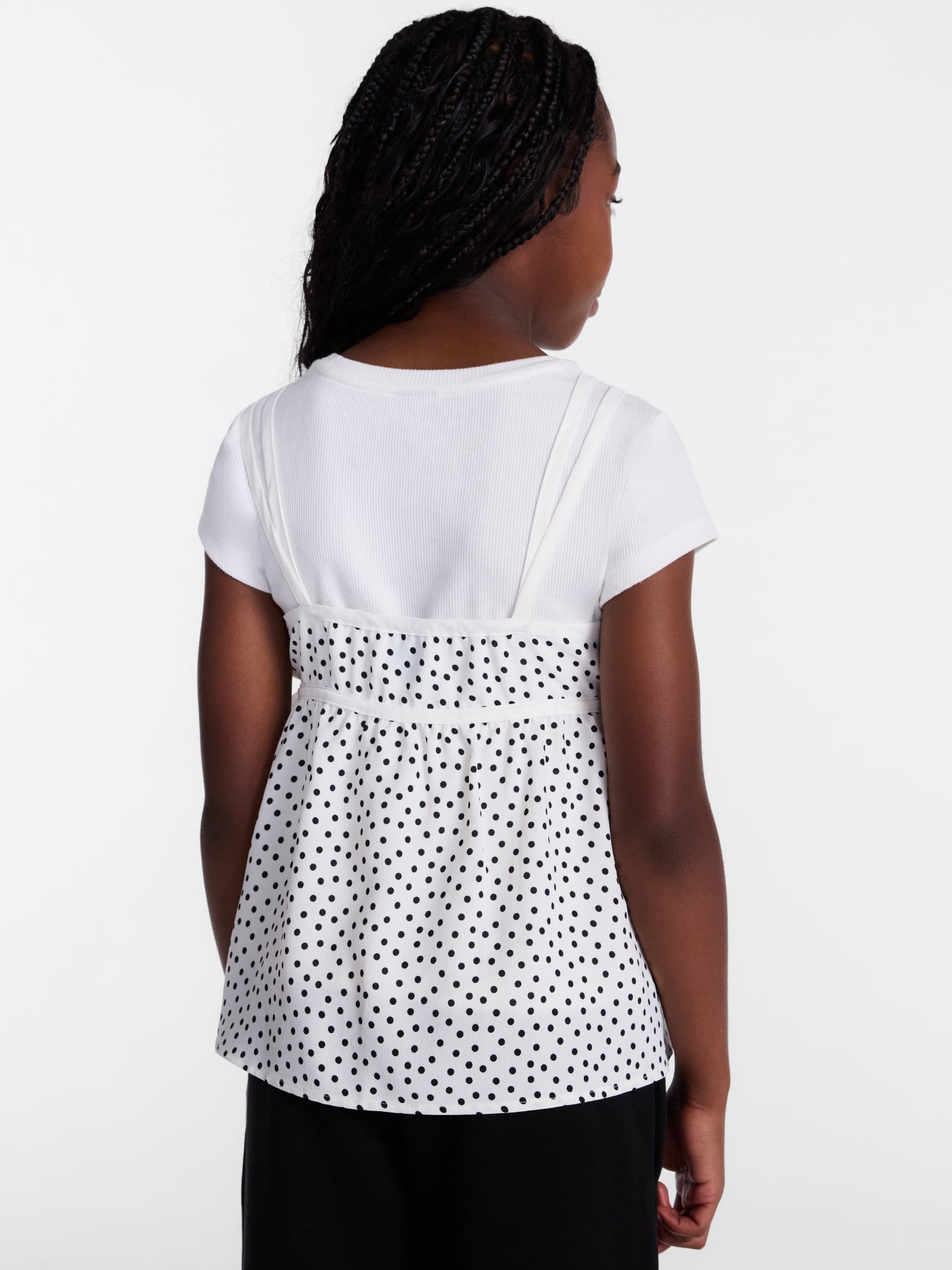 Wonder Nation Girls Twofer Top with Short Sleeves, Sizes 4-18 & Plus