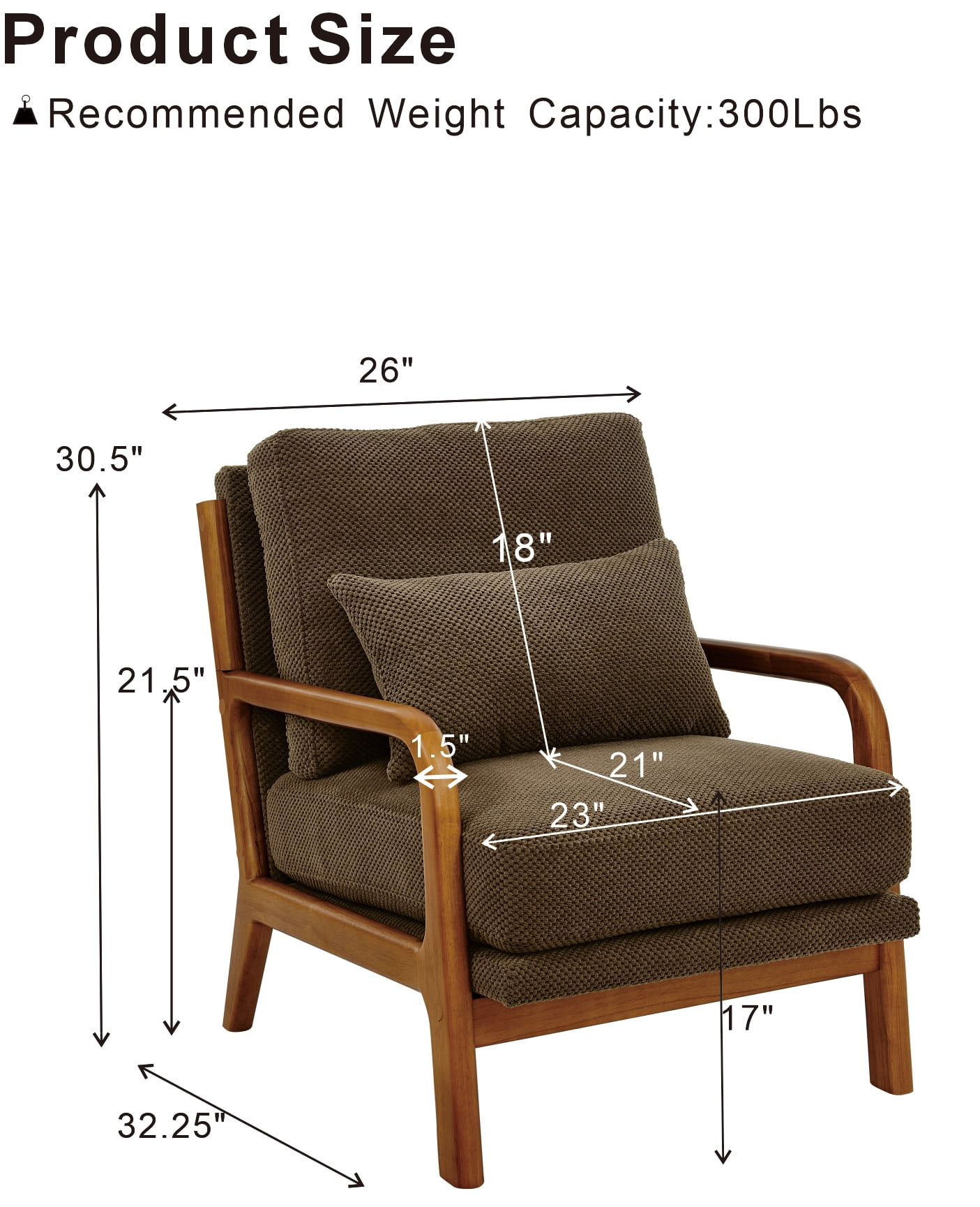 MOONMISS Accent Chair, Reading Club Chair with Pillow for Living Room Bedroom Furniture,Coffee