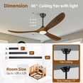 thumbnail image 2 of 60 inch Wood Ceiling Fan with Light and Remote - 3 Blades Propeller Rustic Farmhouse Design, 6 Speeds High Airflow Quiet Reversible DC Motor, Includes 3 Downrods for Living Room or Covered Patio, 2 of 11